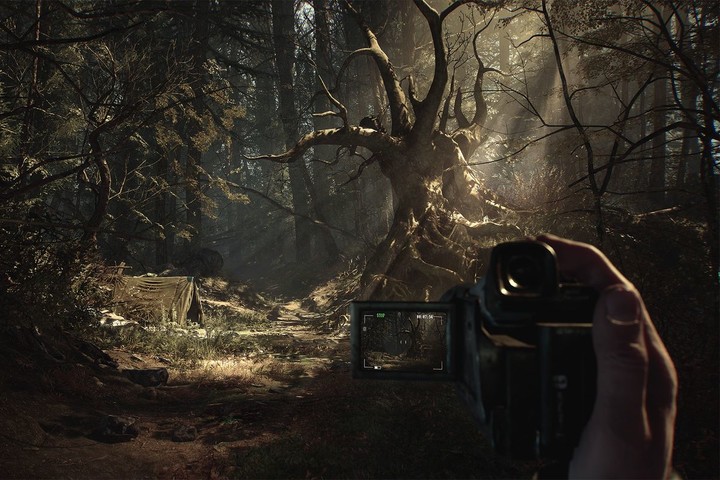 Мрачный лес с ведьмой в игре Blair Witch